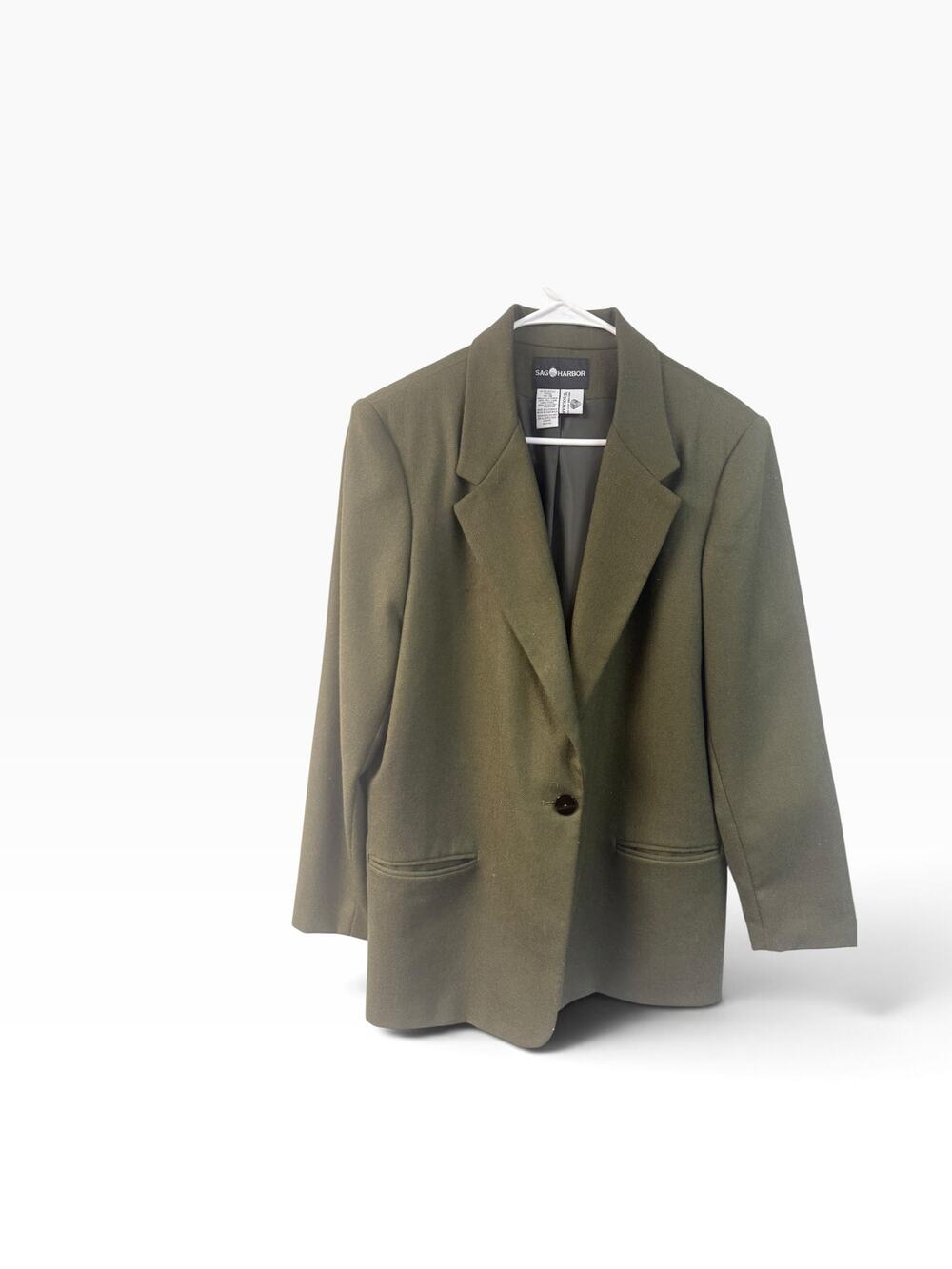 Vintage Sag Harbor Olive Green 100% Pure New Wool Tailored Blazer Jacket Size 16